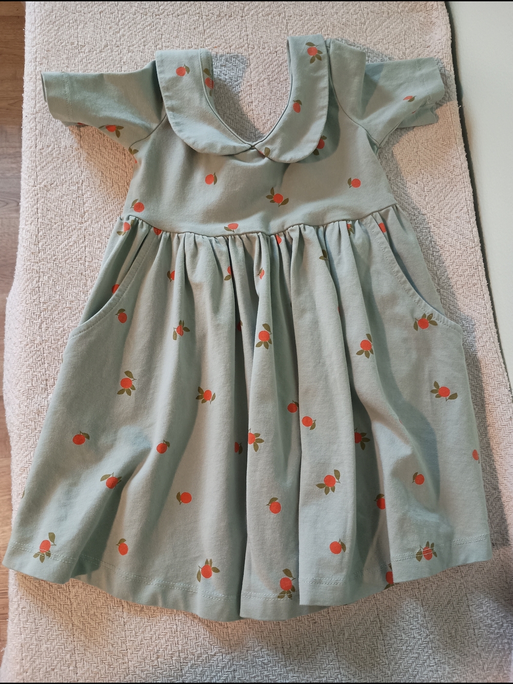 Hanna Andersson Sage Green Dress with Orange Fruit Print